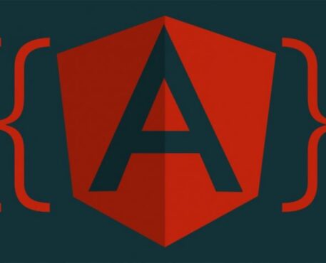 A red Angular logo on a dark background