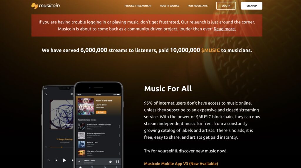 The visual picture of Musicoin blockchain music streaming platform.