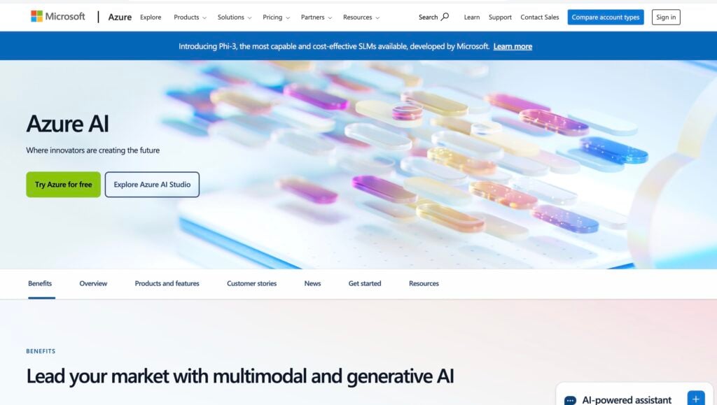 The visual picture of Microsoft Azur AI development platform main page.
