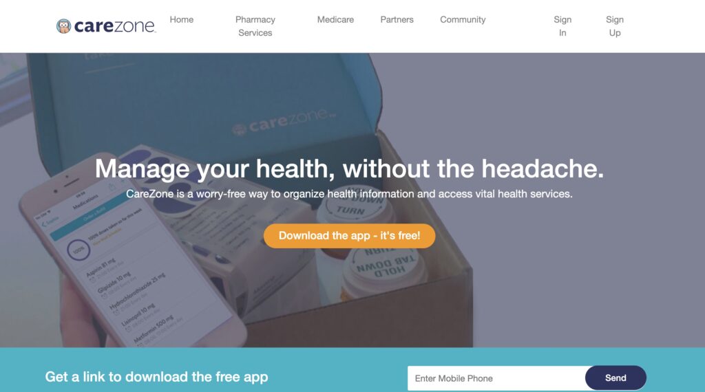 The visual picture of Carezone health management app main page.