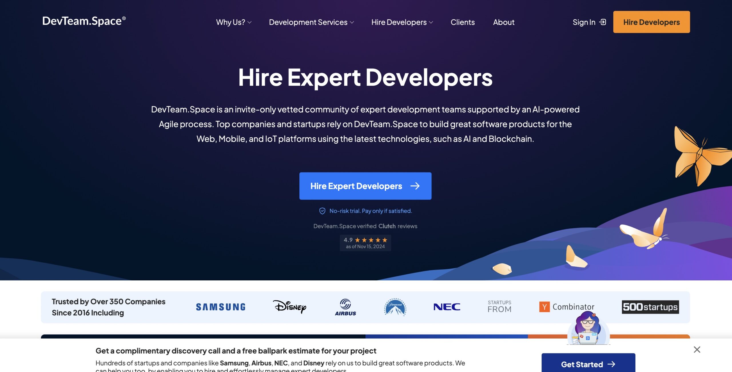 The visual picture of DevTeam.Space United States-based top software development company main page.