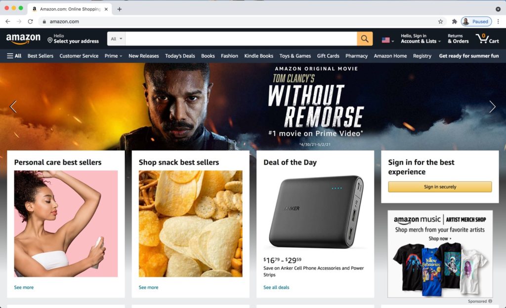 Image shows the latest version of the Amazon.com website user interface