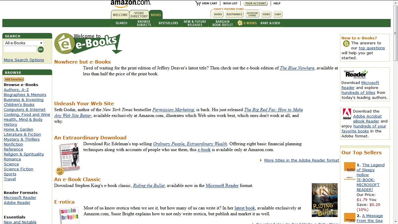 Image shows the user interface 1st version of Amazon.com website from 1995