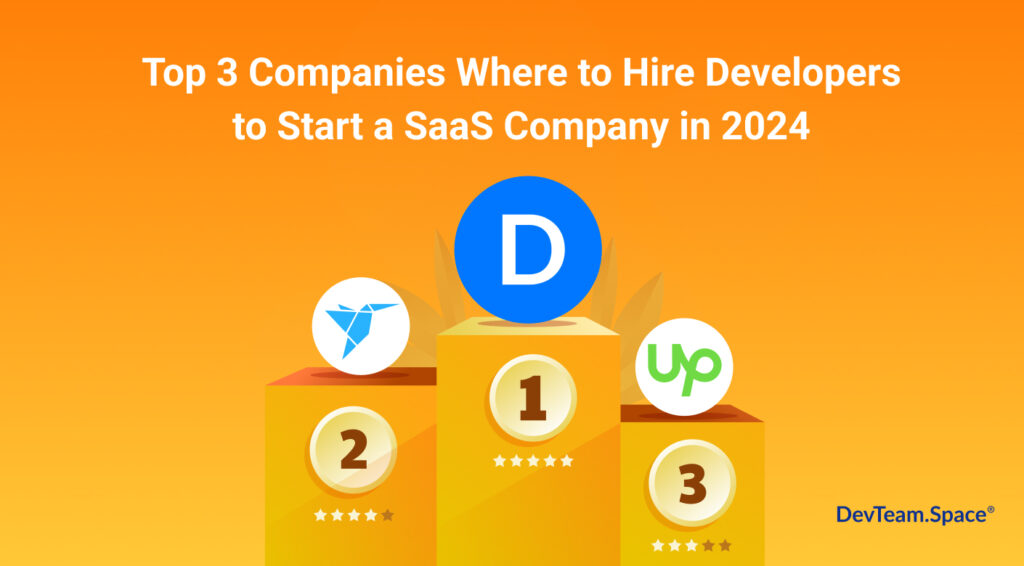 An image showing top three companies to hire SaaS developers in 2024: DevTeam.Space is number one, Freelancer is number two, and Upwork is number three.