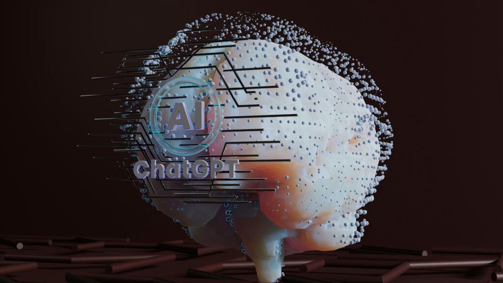 a 3D image of human brain with nodes and the 'AI' and 'ChatGPT' text - DevTeam.Space
