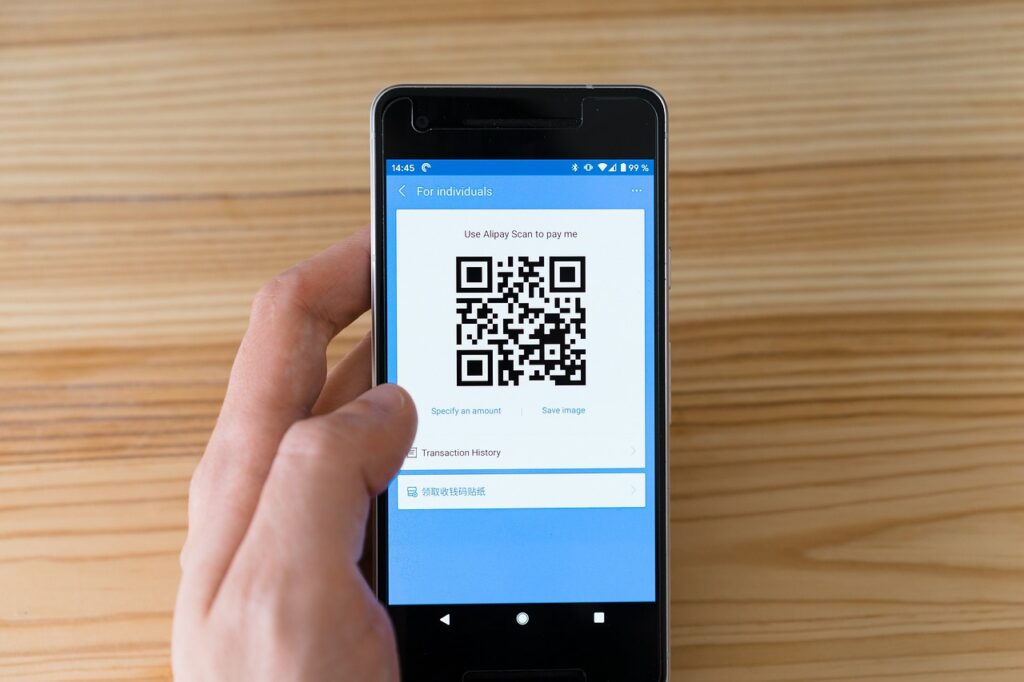 a mobile phone screen with a QR code - DevTeam.Space
