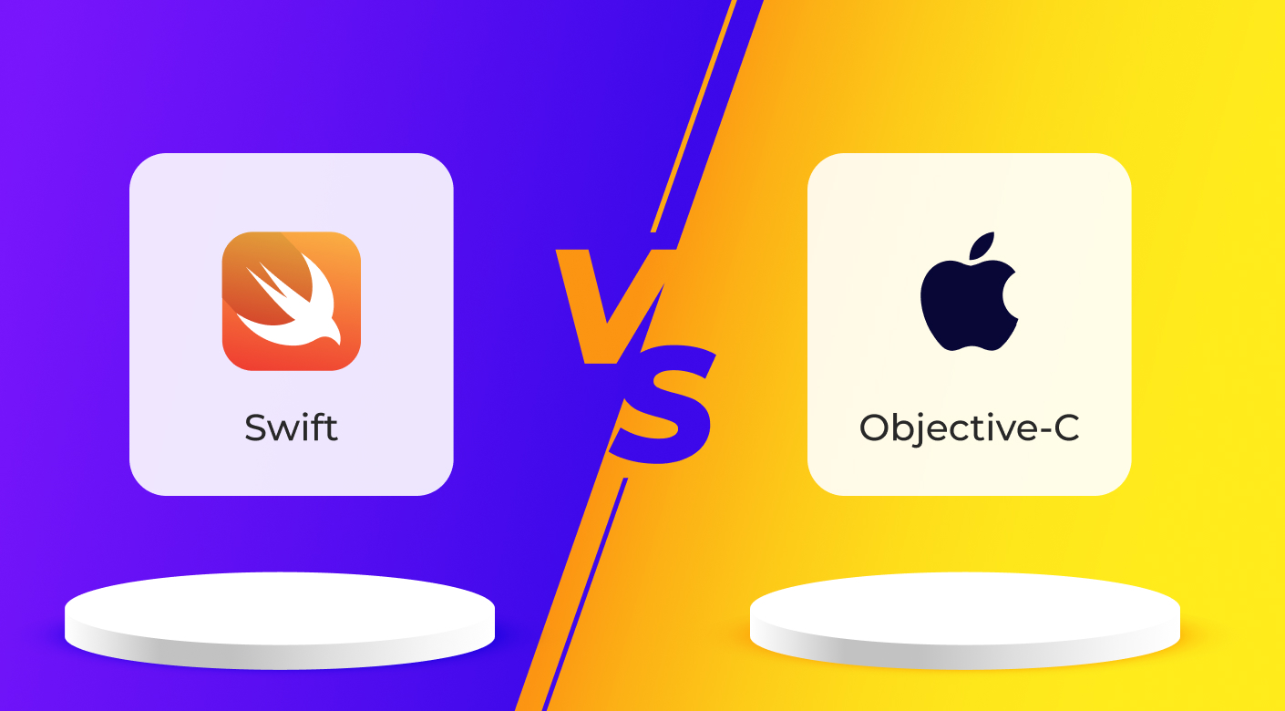 Image shows Swift vs.Objective C and both the Swift and Objective C logos. 