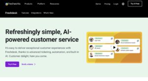Freshdesk customer support software. business productivity software. visual picture of Freshdesk software main page.