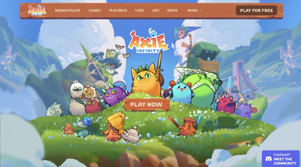 The visual picture of Axie Infinity NFT game main page.