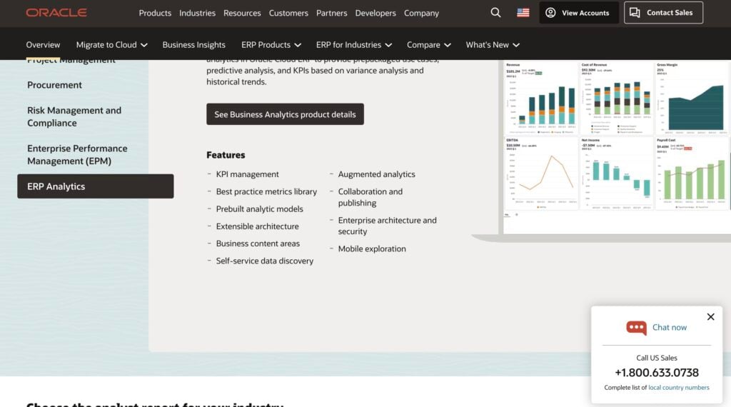 The visual picture of Oracle ERP Cloud top ERP solutions main page.