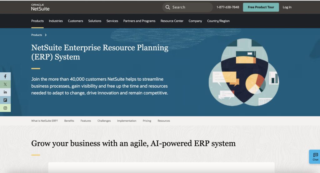 The visual picture of Oracle NetSuite top ERP system main page.