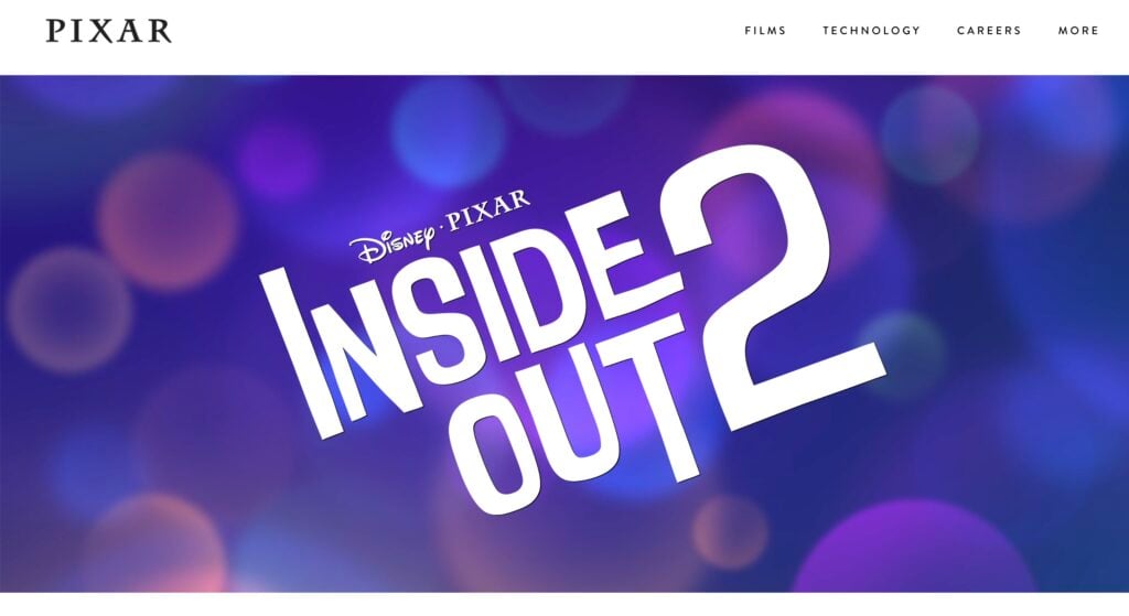 Pixar website design example.